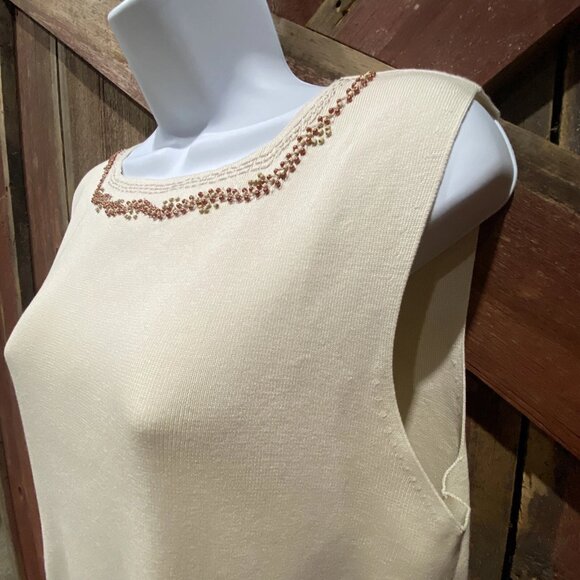 Coldwater Creek Beaded Neckline Tank Top Silk Blend Large Cream Sophisticated - Picture 4 of 12